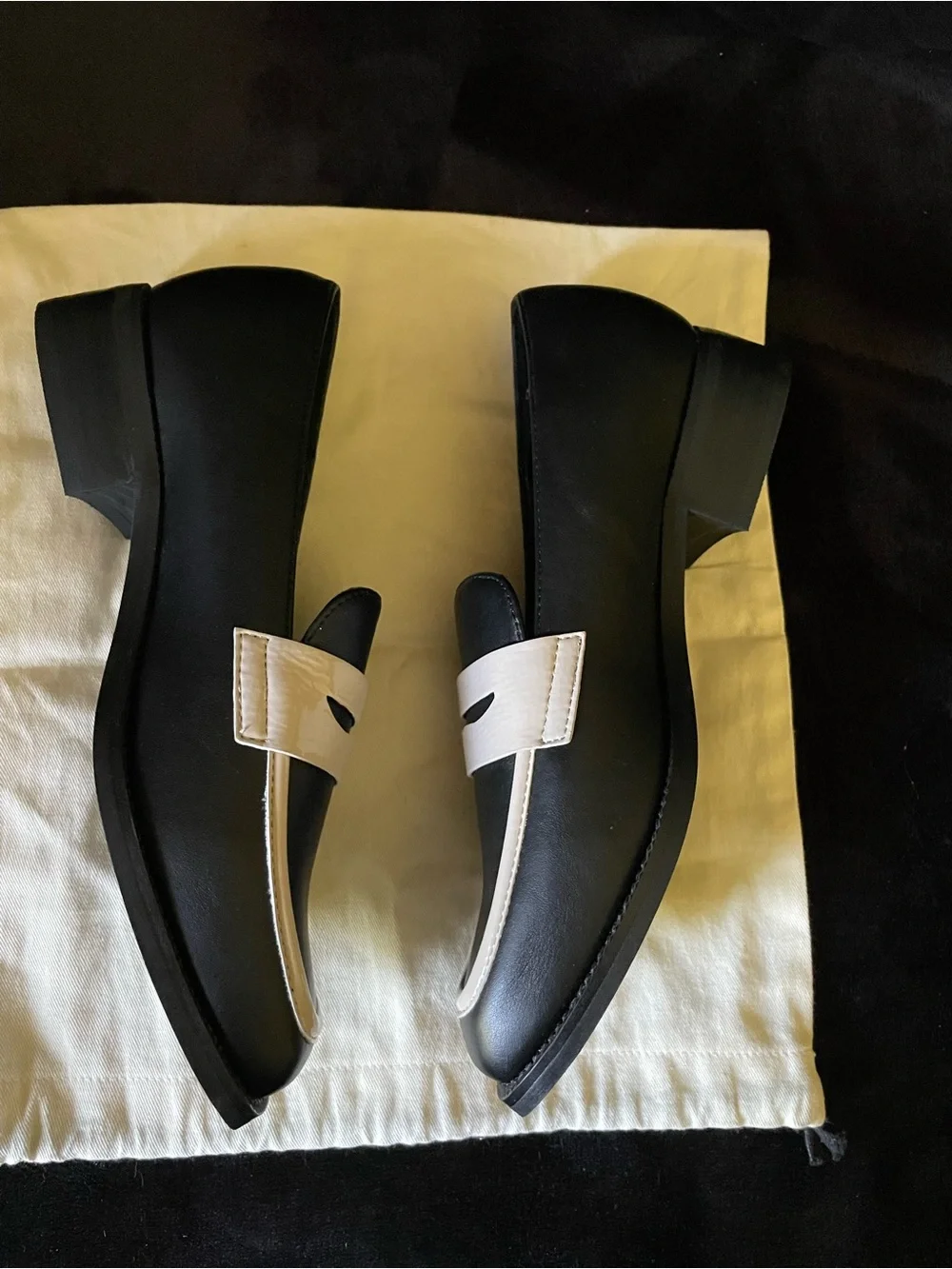 Torgeis NY Black and Cream Leather Penny Loafers